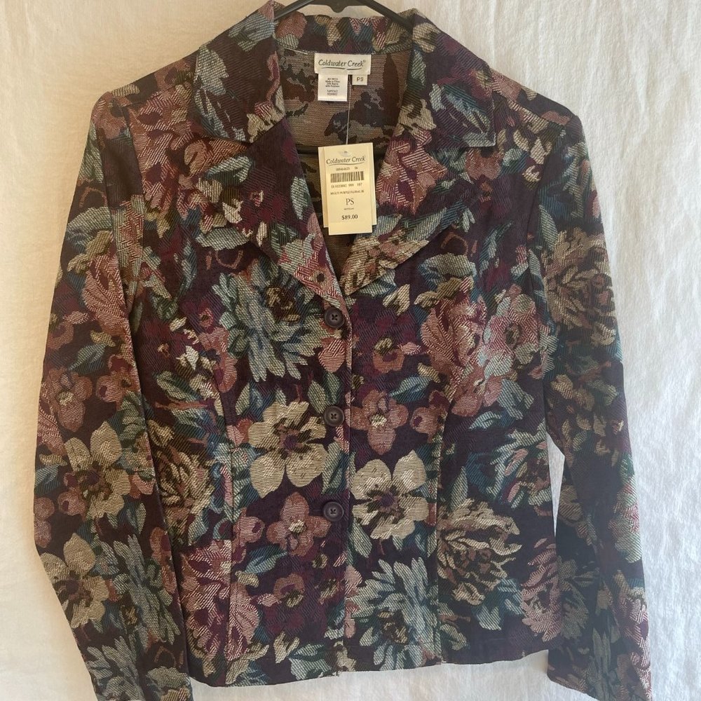 Coldwater Creek Purple  Floral Tapestry Blazer Jacket